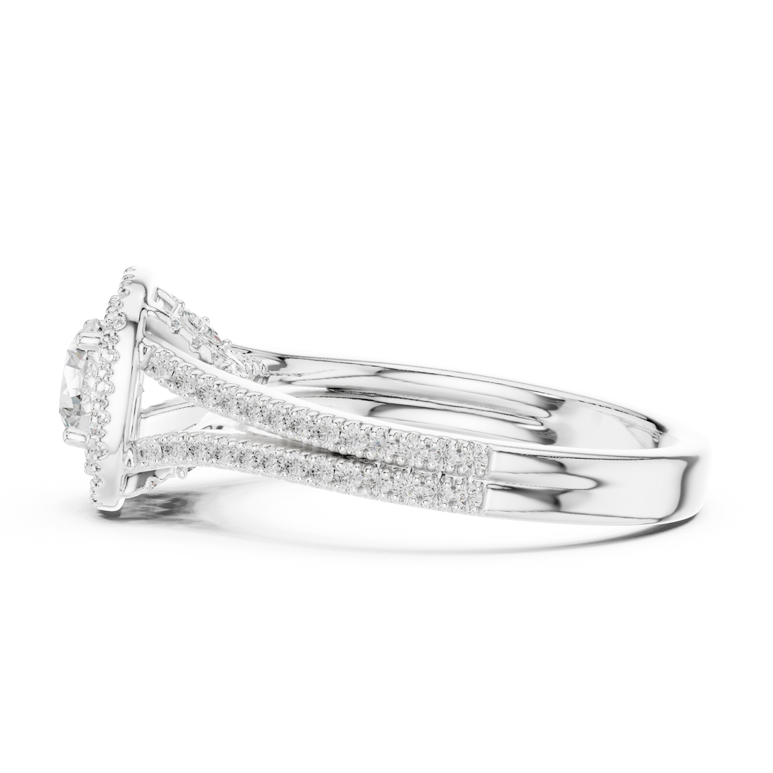 Round Brilliant Diamond Double Halo Split Shank Engagement Ring