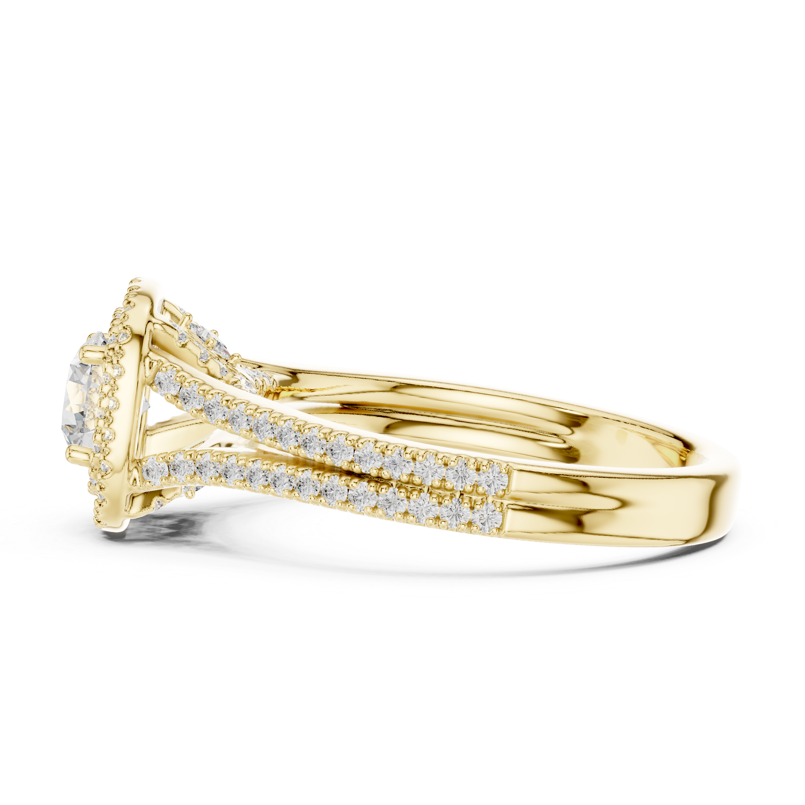 Round Brilliant Diamond Double Halo Split Shank Engagement Ring