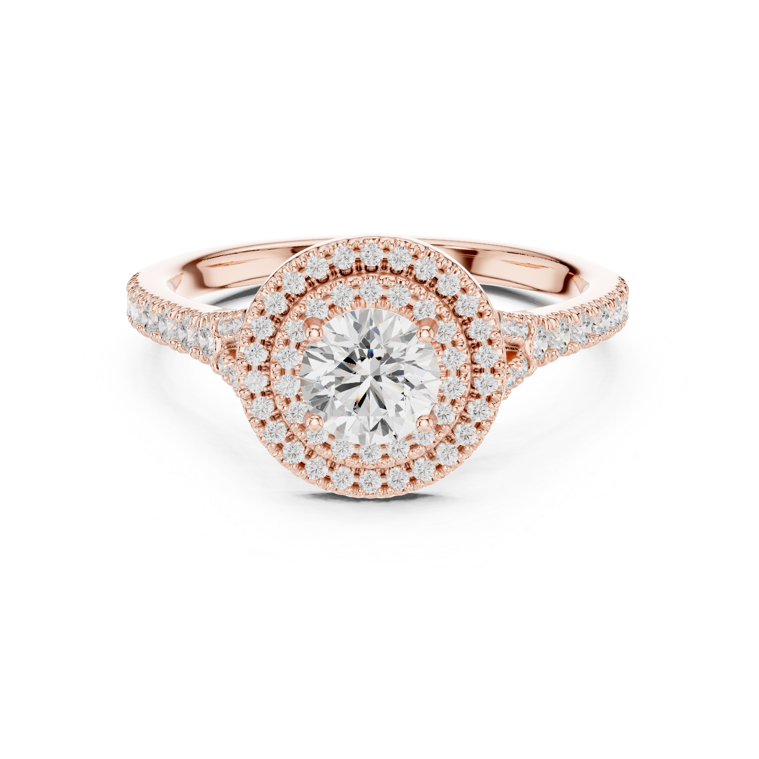 Round Diamond Double Halo Pavé Engagement Ring