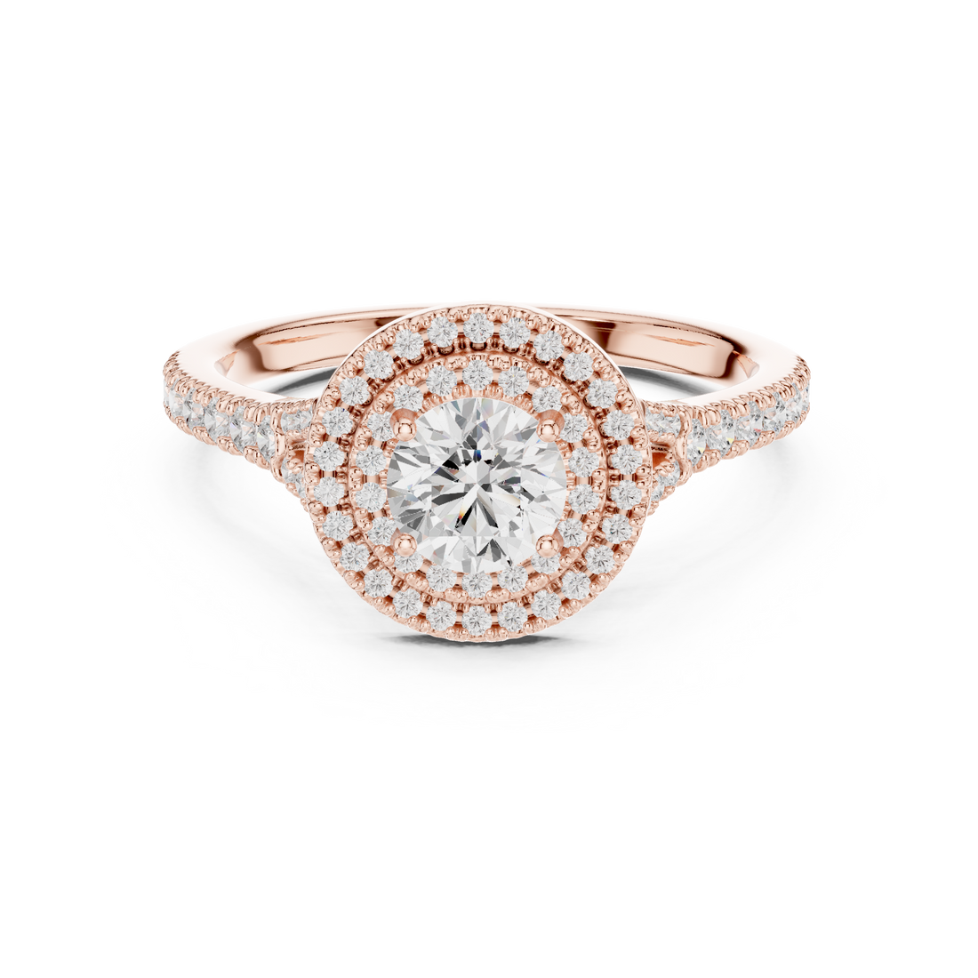 Round Diamond Double Halo Pavé Engagement Ring