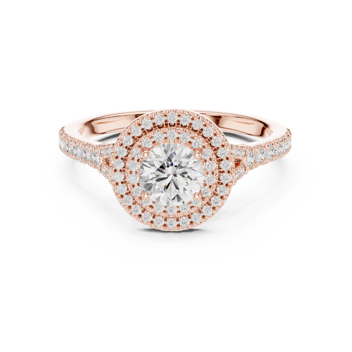 Round Diamond Double Halo Pavé Engagement Ring