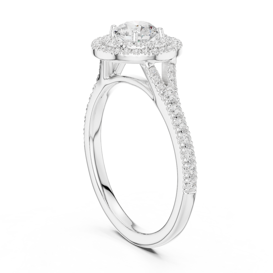 Round Diamond Double Halo Pavé Engagement Ring