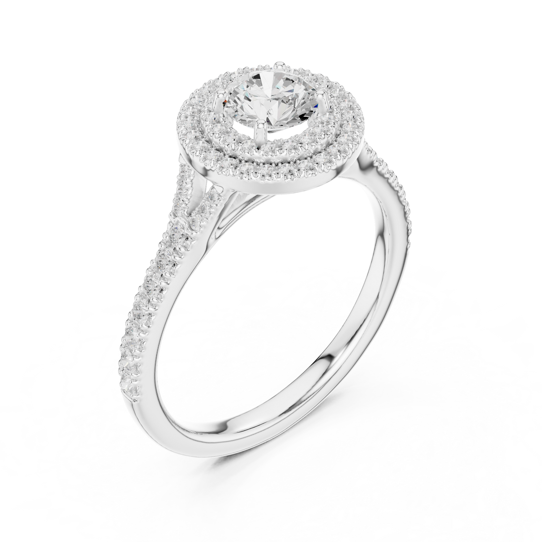 Round Diamond Double Halo Pavé Engagement Ring