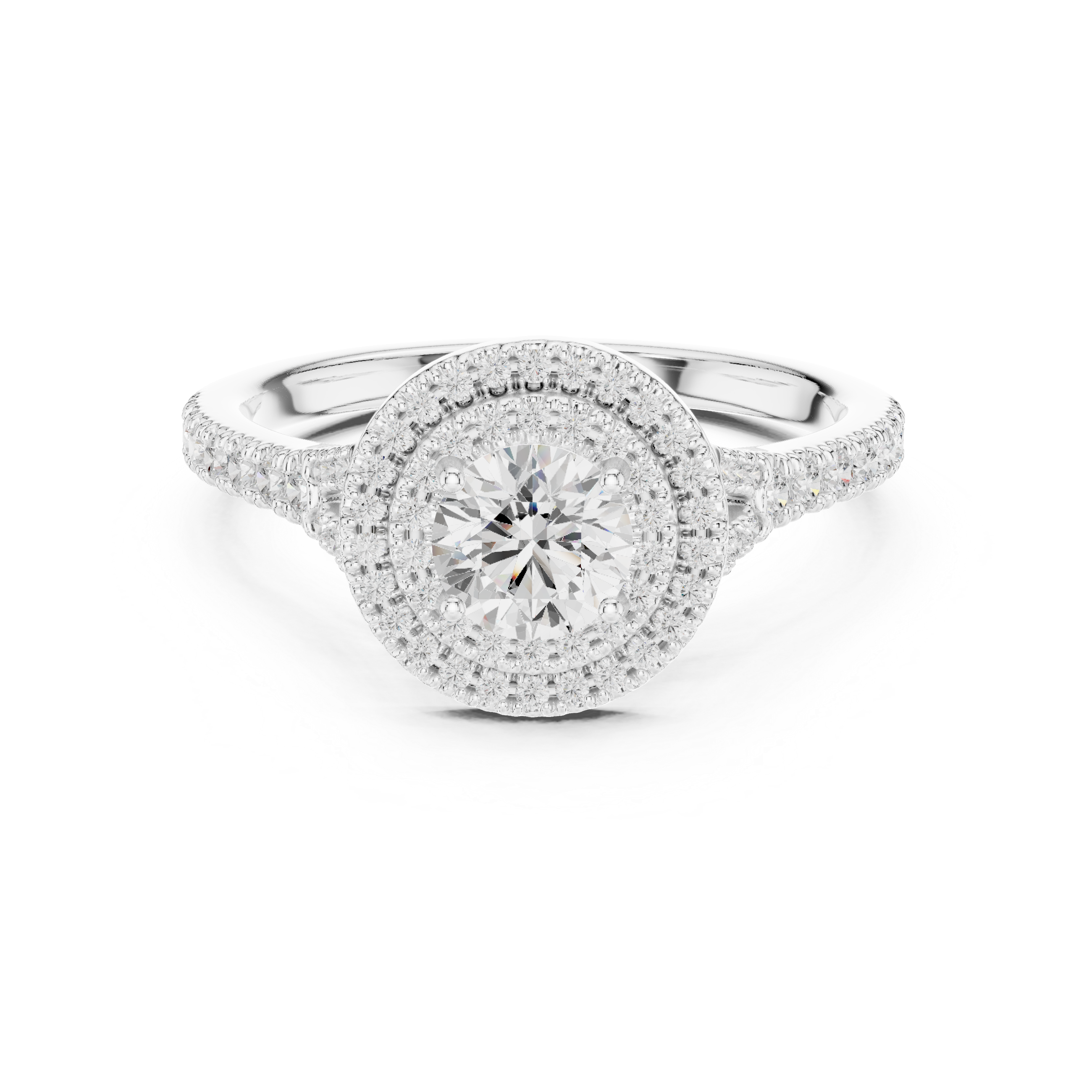 Round Diamond Double Halo Pavé Engagement Ring