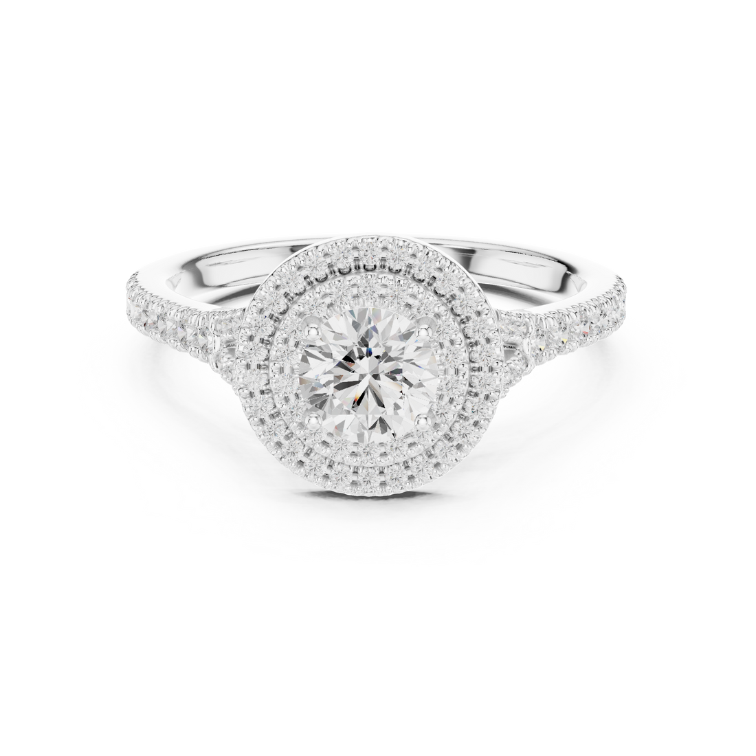 Round Diamond Double Halo Pavé Engagement Ring
