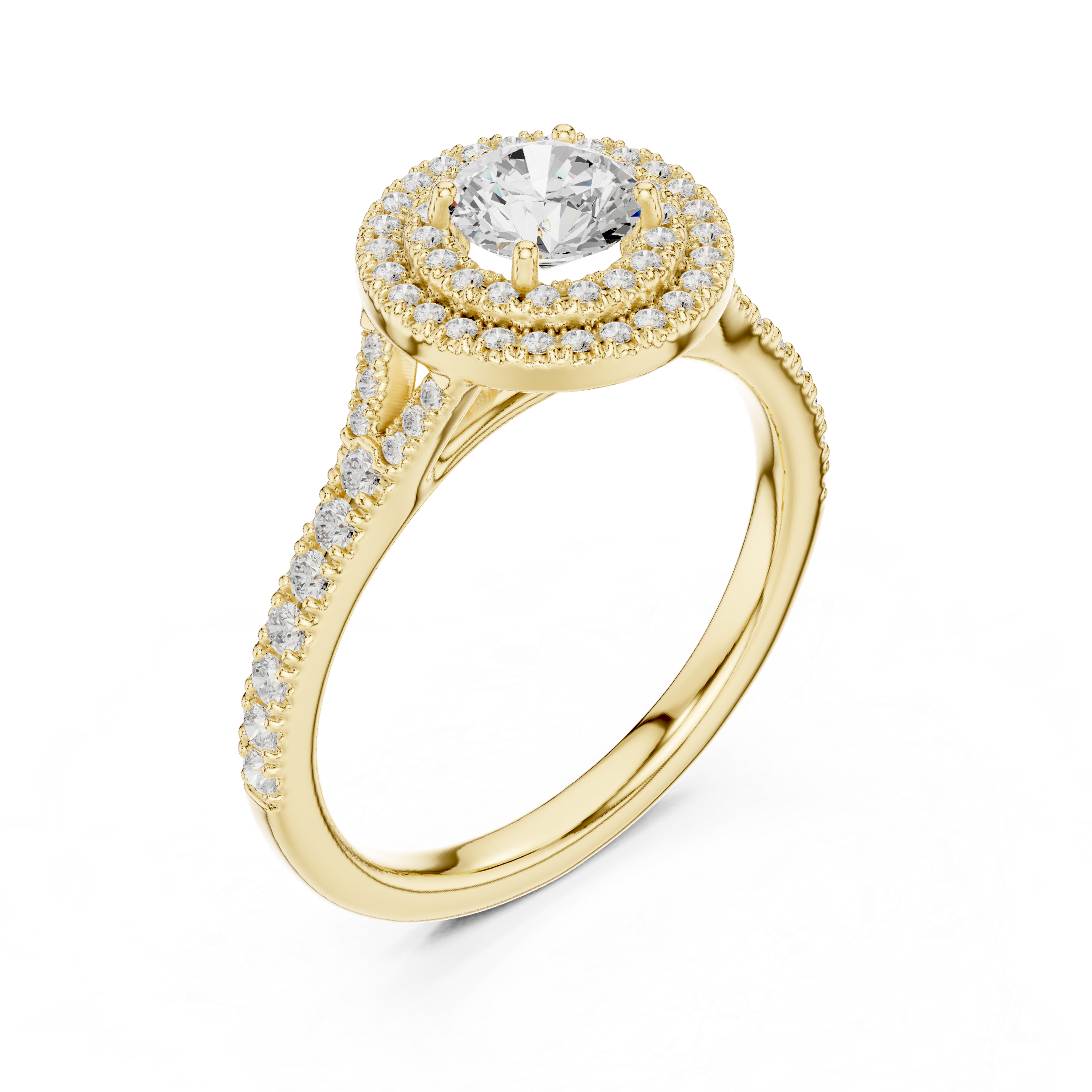 Round Diamond Double Halo Pavé Engagement Ring