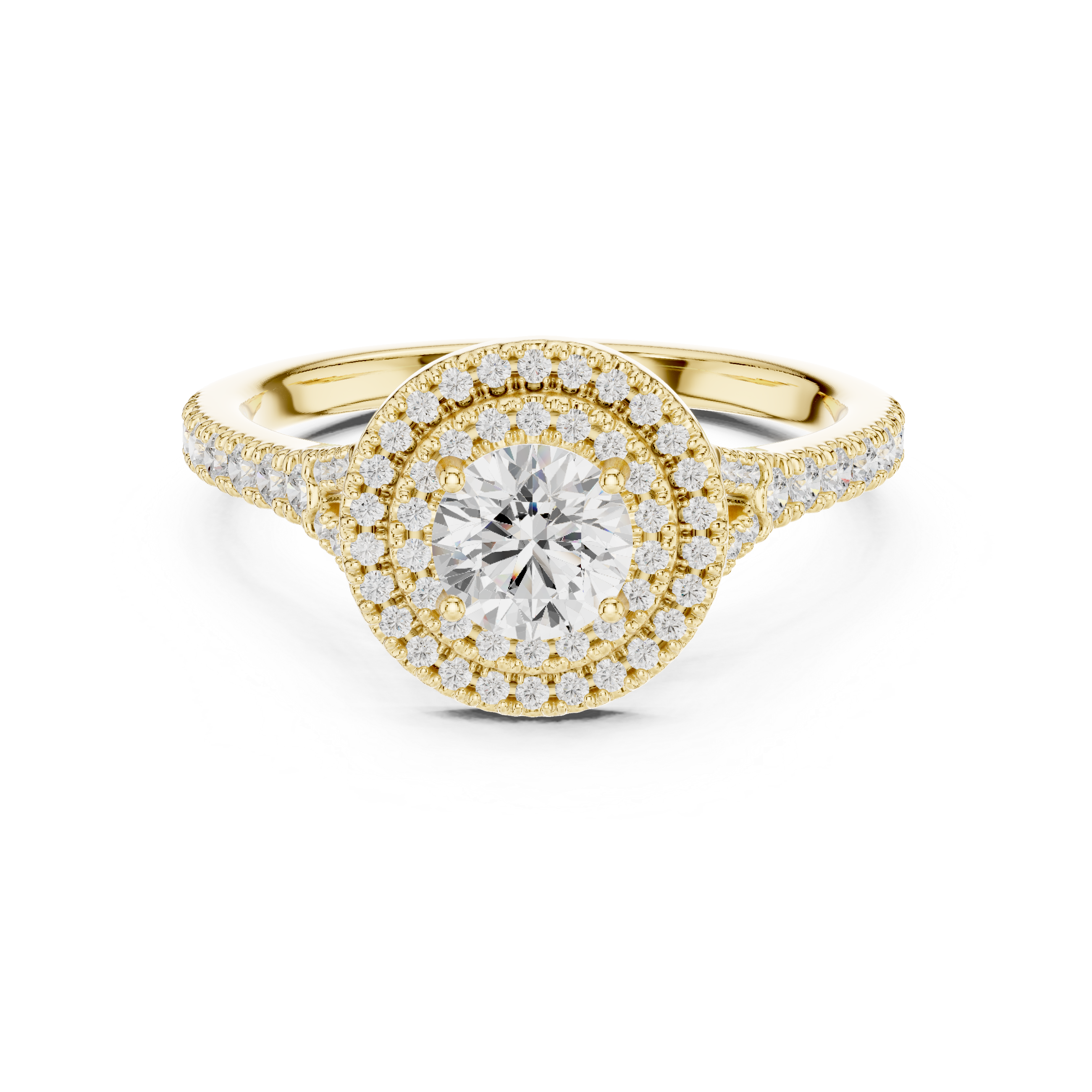 Round Diamond Double Halo Pavé Engagement Ring