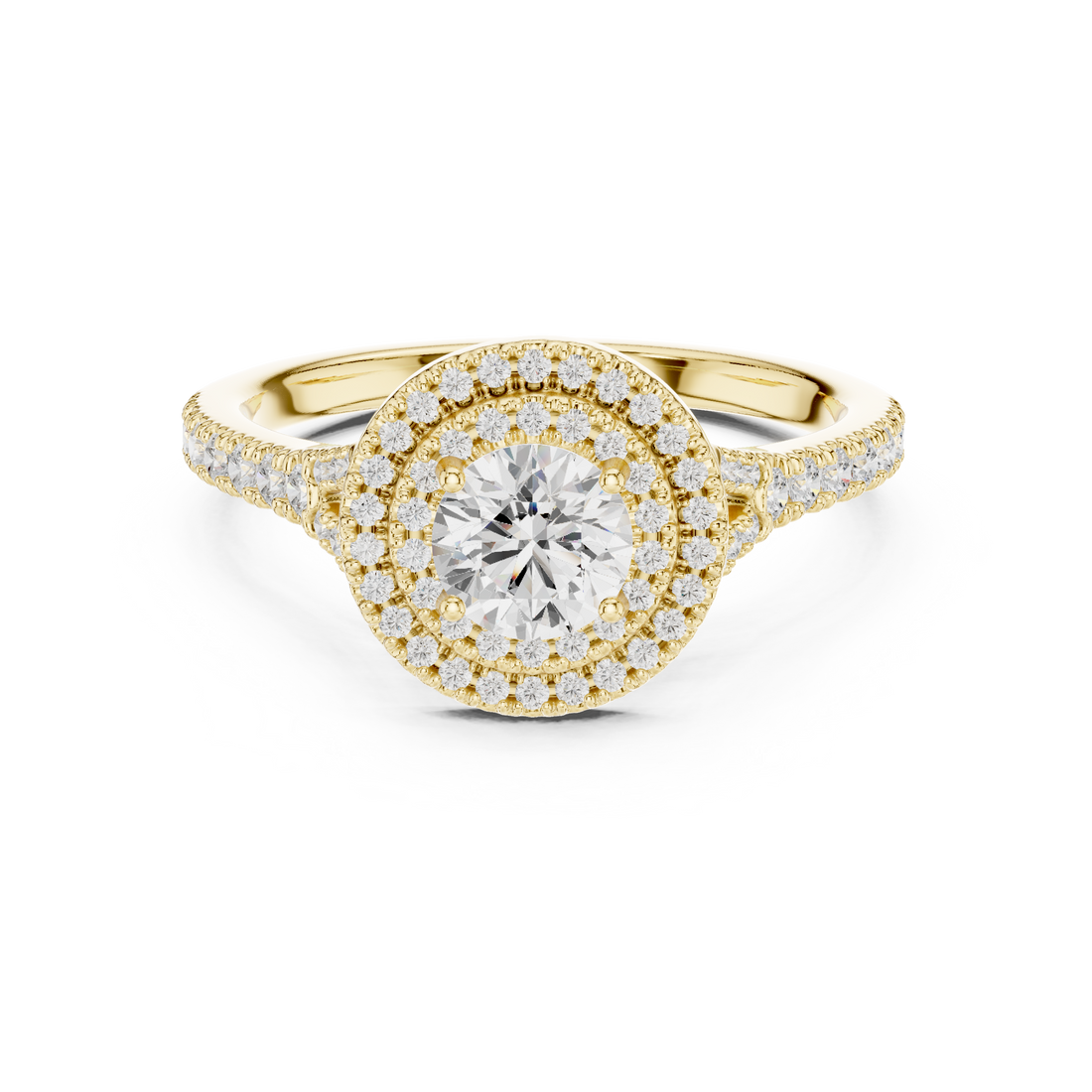 Round Diamond Double Halo Pavé Engagement Ring