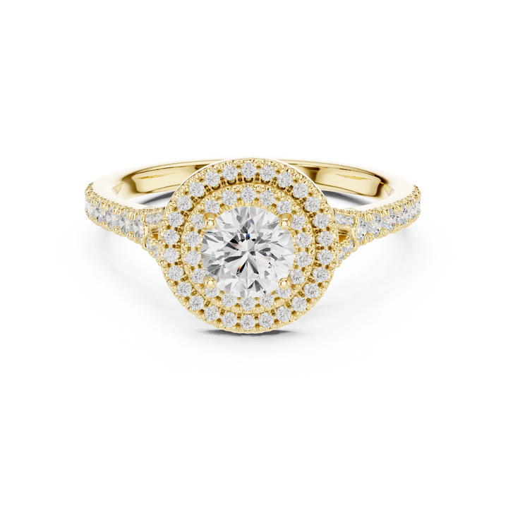 Round Diamond Double Halo Pavé Engagement Ring