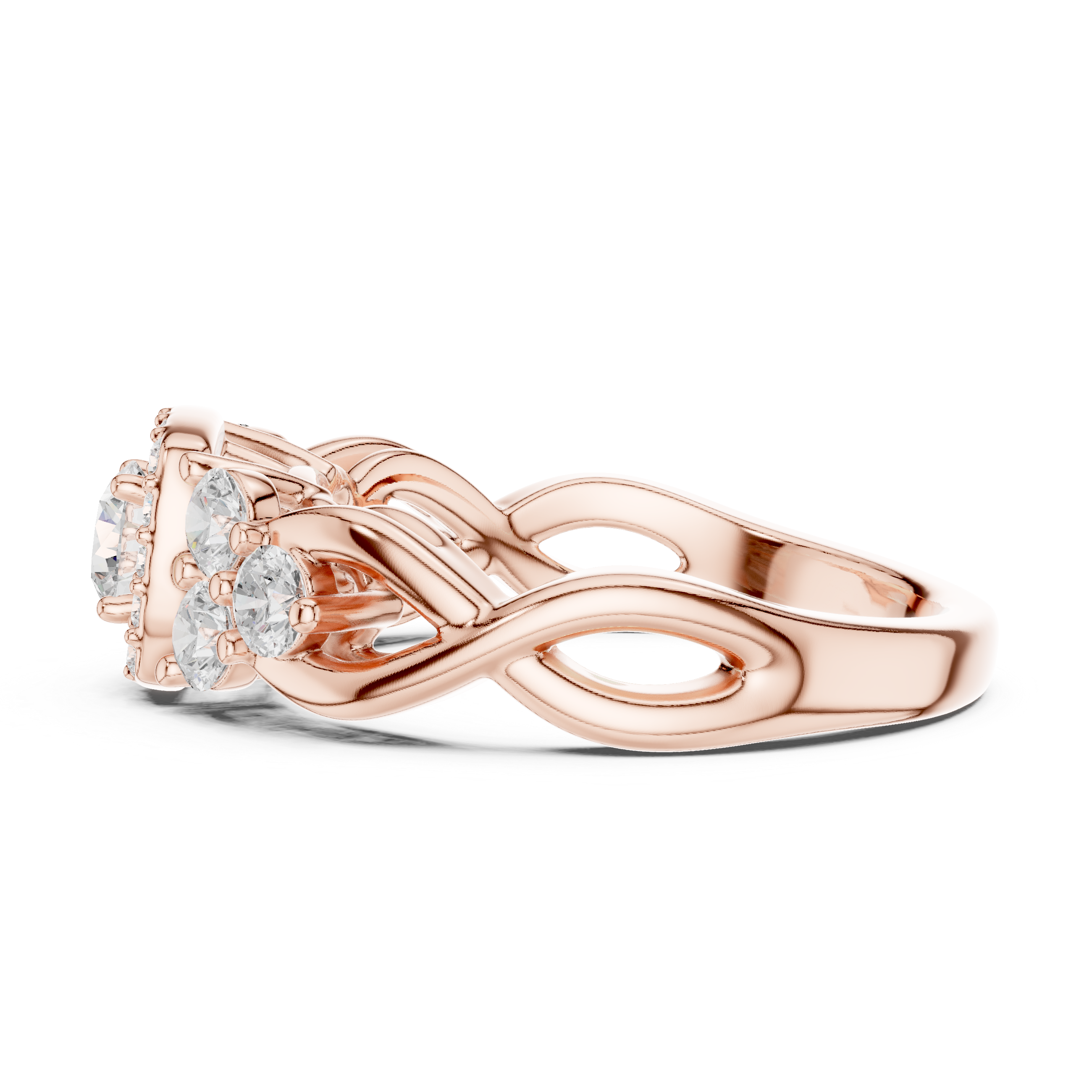 Radiant Round Brilliant Diamond Cluster Halo Side Stone Engagement Ring