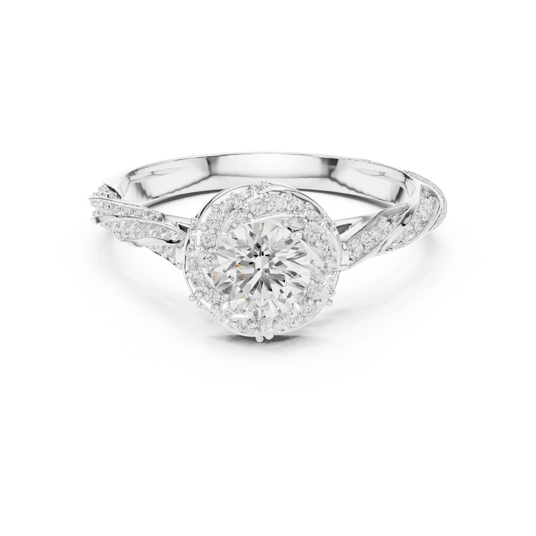 Round Brilliant Diamond Halo Twist Pavé Engagement Ring