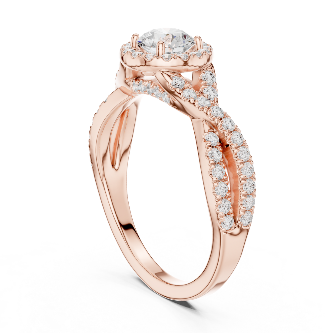 Round Brilliant Halo Twist Pavé Engagement Ring