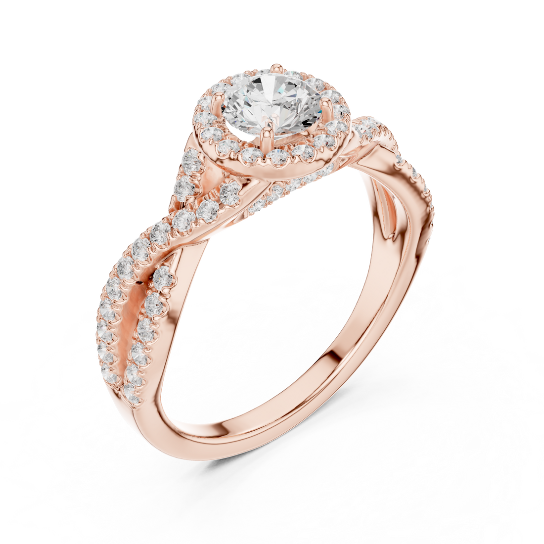 Round Brilliant Halo Twist Pavé Engagement Ring