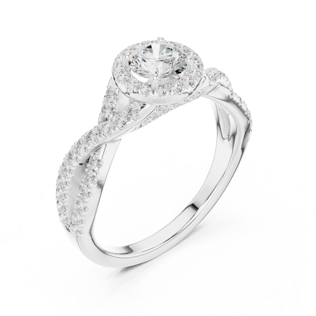 Round Brilliant Halo Twist Pavé Engagement Ring