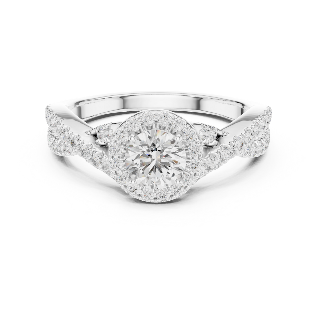 Round Brilliant Halo Twist Pavé Engagement Ring