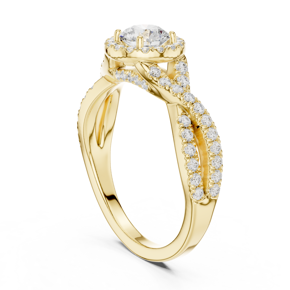 Round Brilliant Halo Twist Pavé Engagement Ring