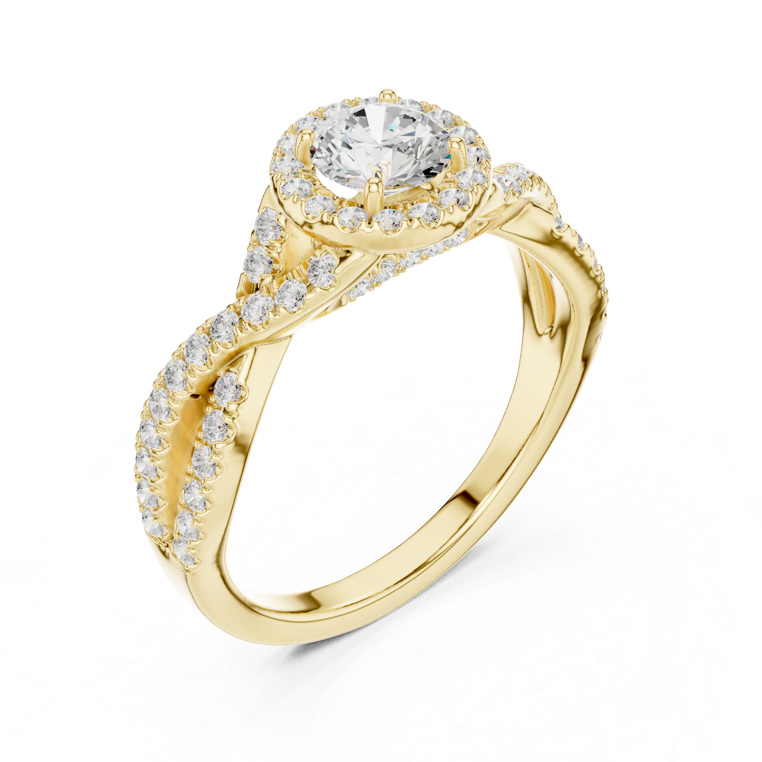 Round Brilliant Halo Twist Pavé Engagement Ring