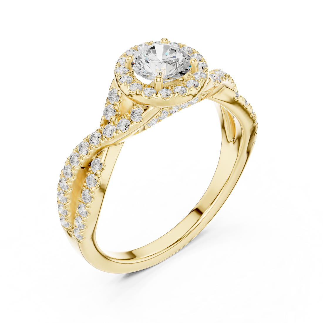 Round Brilliant Halo Twist Pavé Engagement Ring