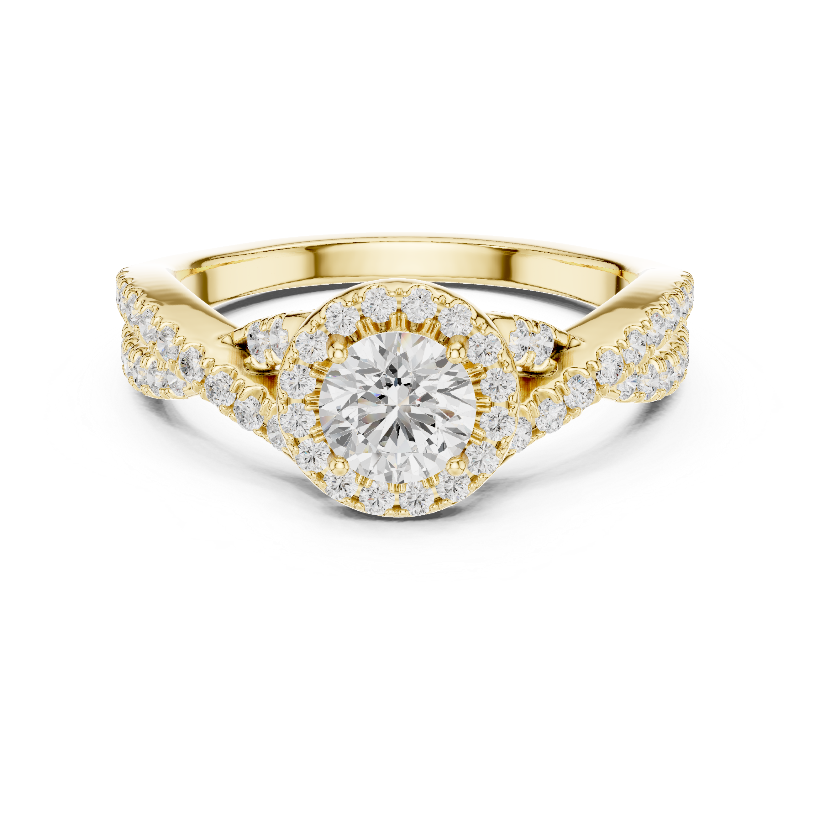 Round Brilliant Halo Twist Pavé Engagement Ring