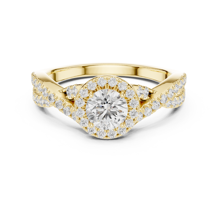 Round Brilliant Halo Twist Pavé Engagement Ring