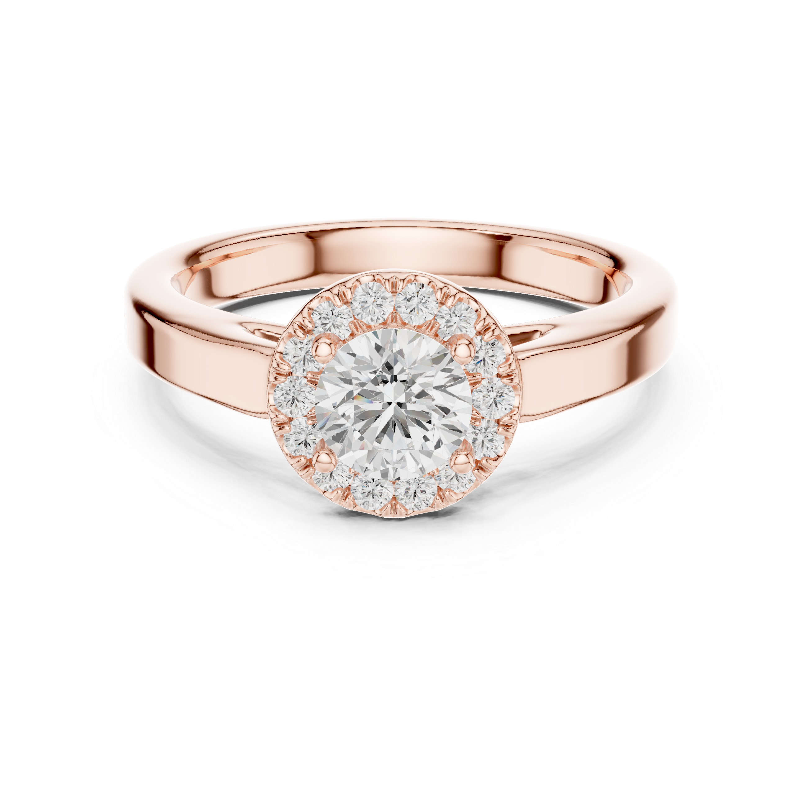 Round Diamond Halo Solitaire Pavé Band engagement Ring