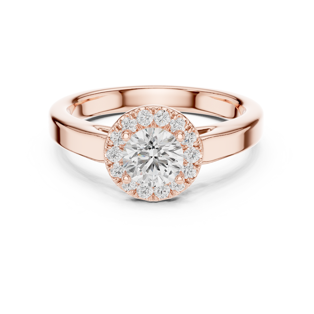 Round Diamond Halo Solitaire Pavé Band engagement Ring