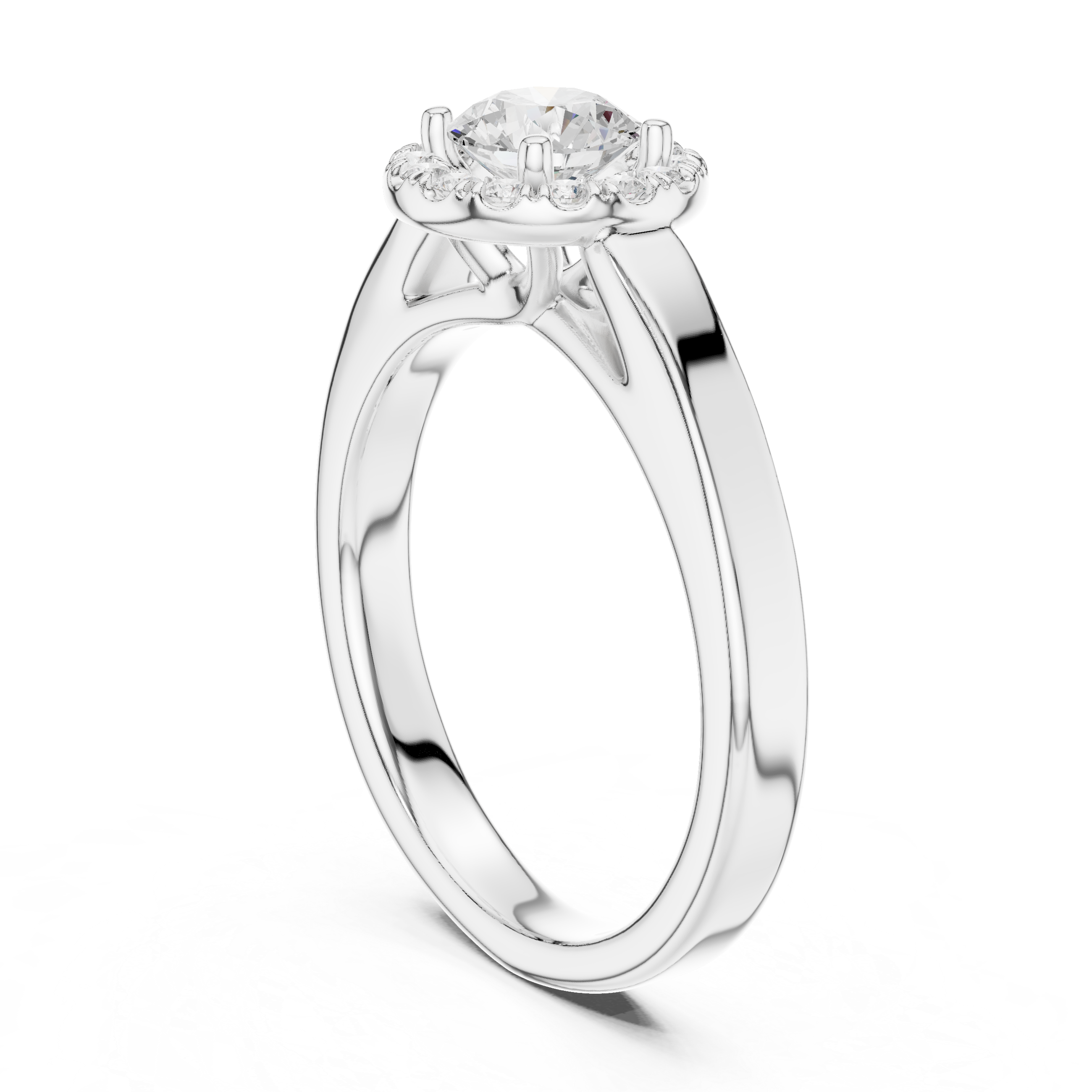 Round Diamond Halo Solitaire Pavé Band engagement Ring