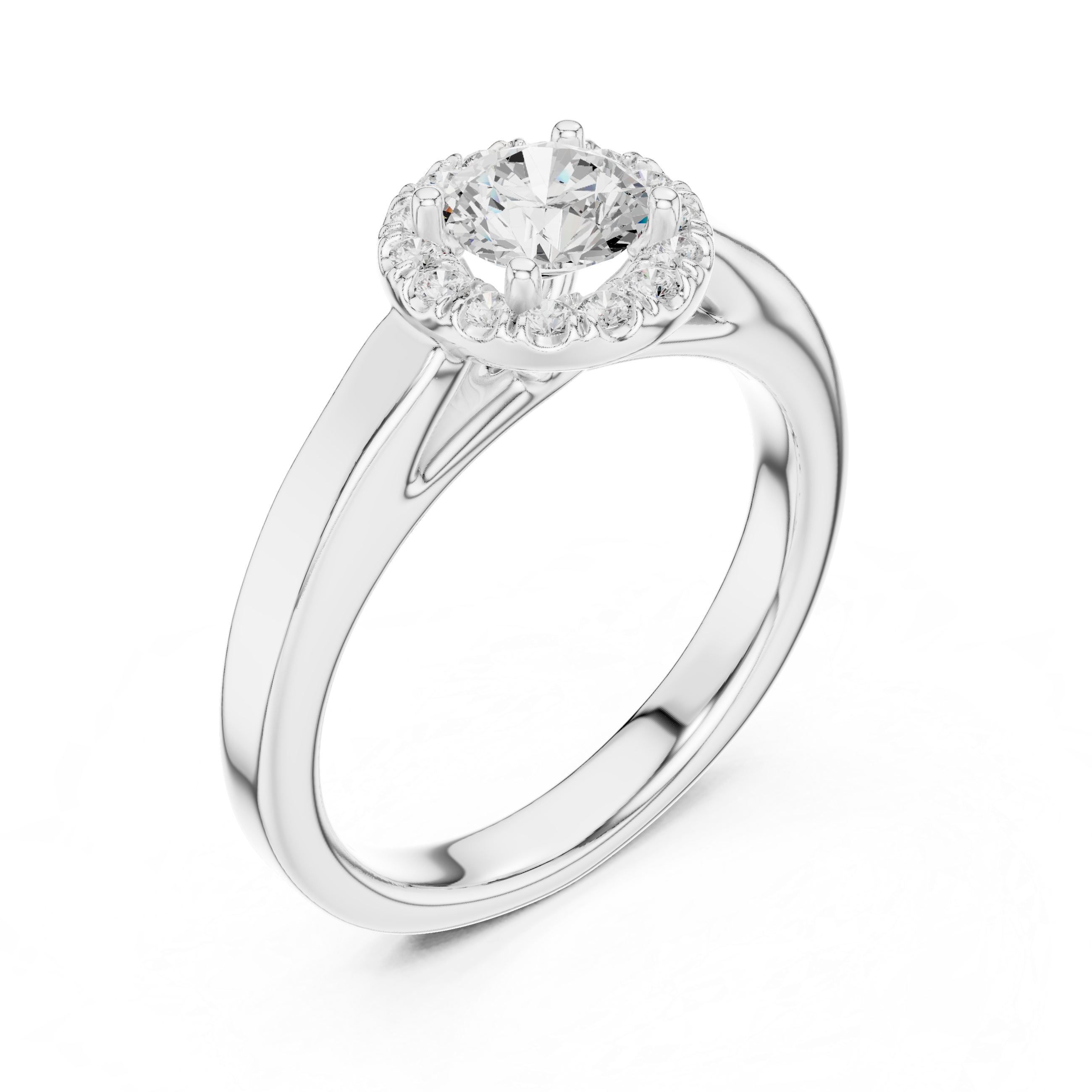 Round Diamond Halo Solitaire Pavé Band engagement Ring