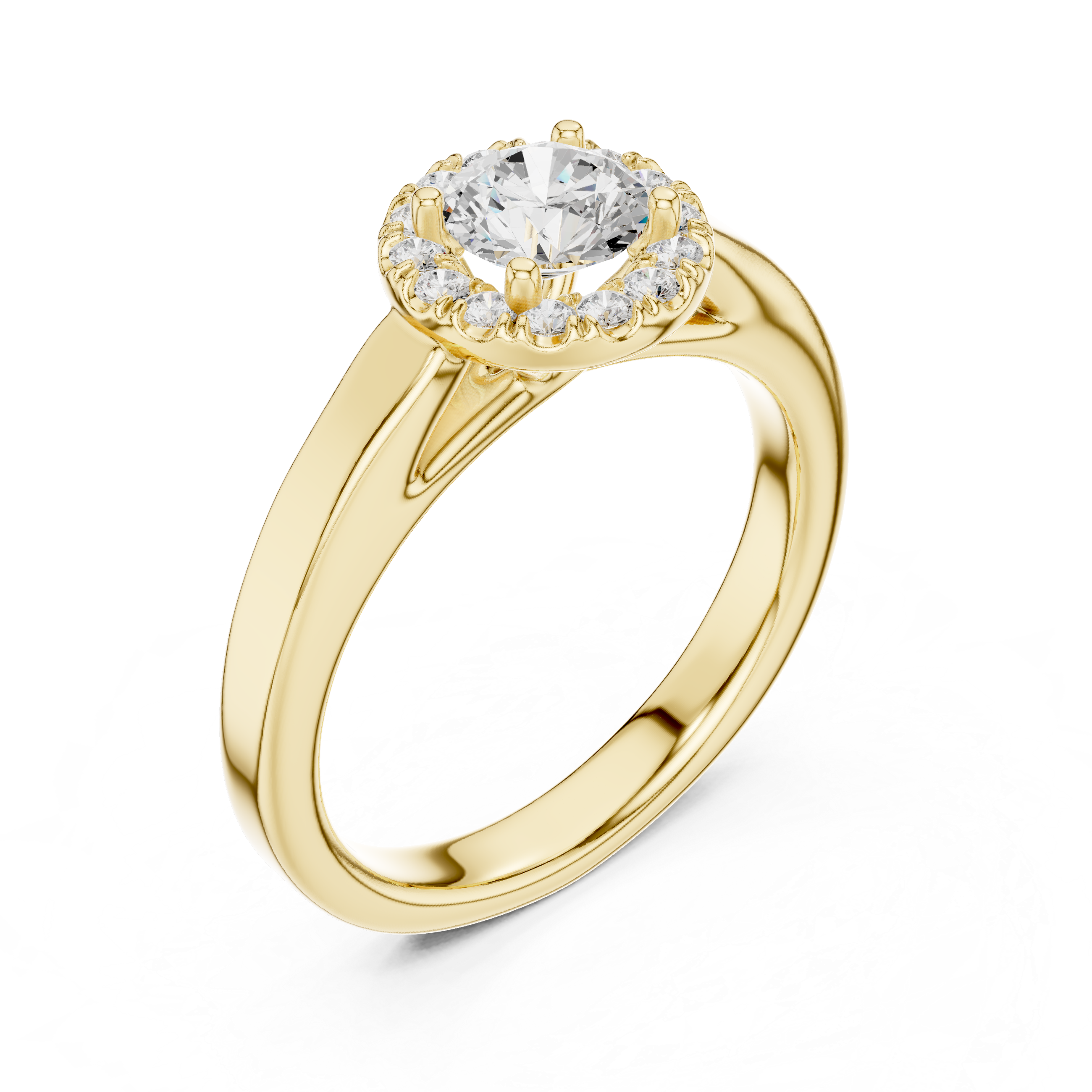Round Diamond Halo Solitaire Pavé Band engagement Ring
