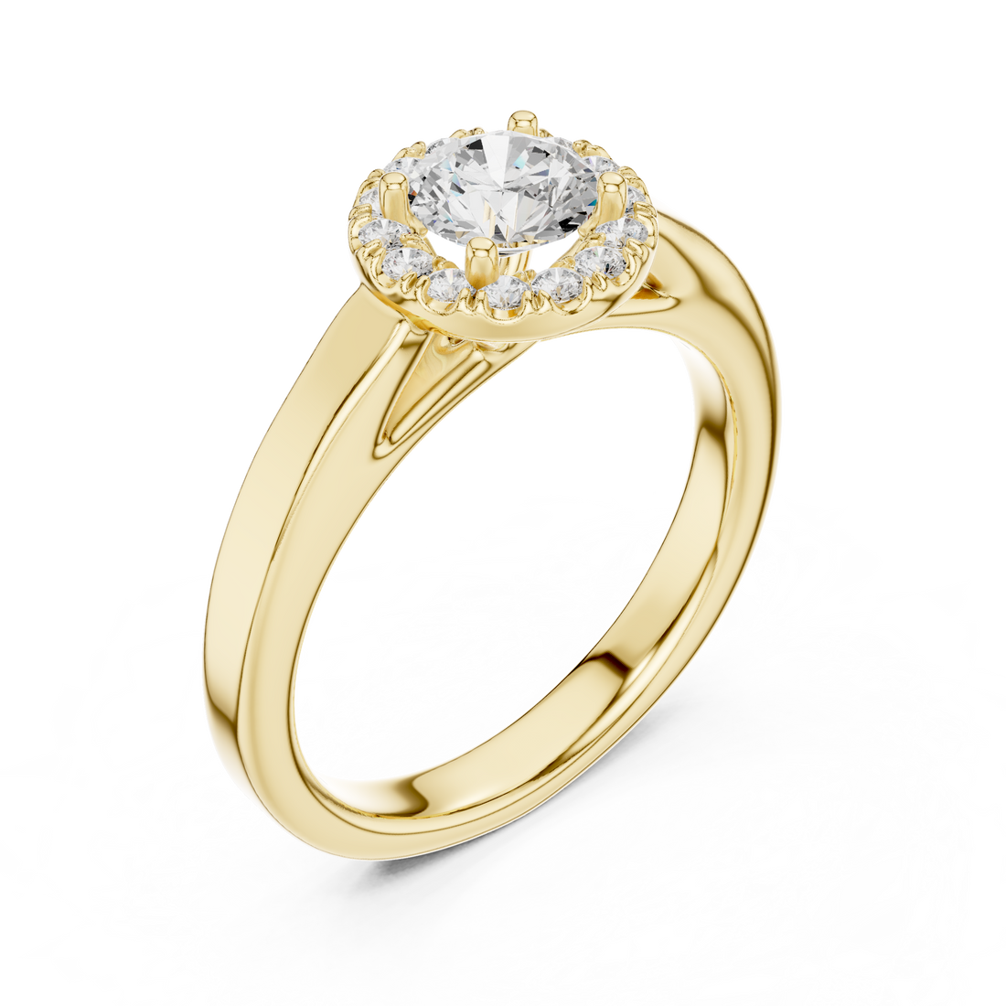 Round Diamond Halo Solitaire Pavé Band engagement Ring