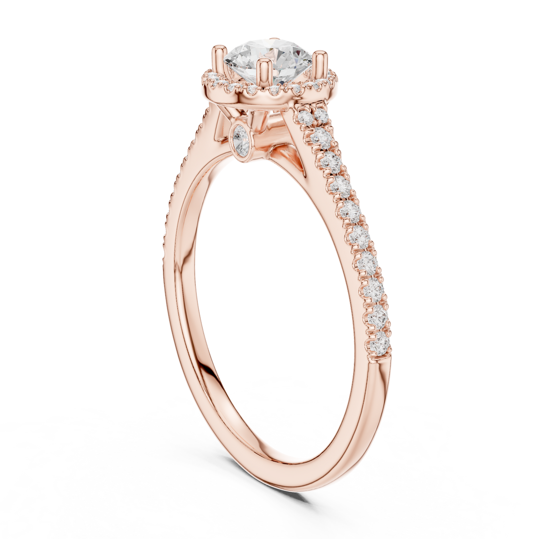 Round Brilliant Diamond Halo Engagement Ring with Pavé Split Shank