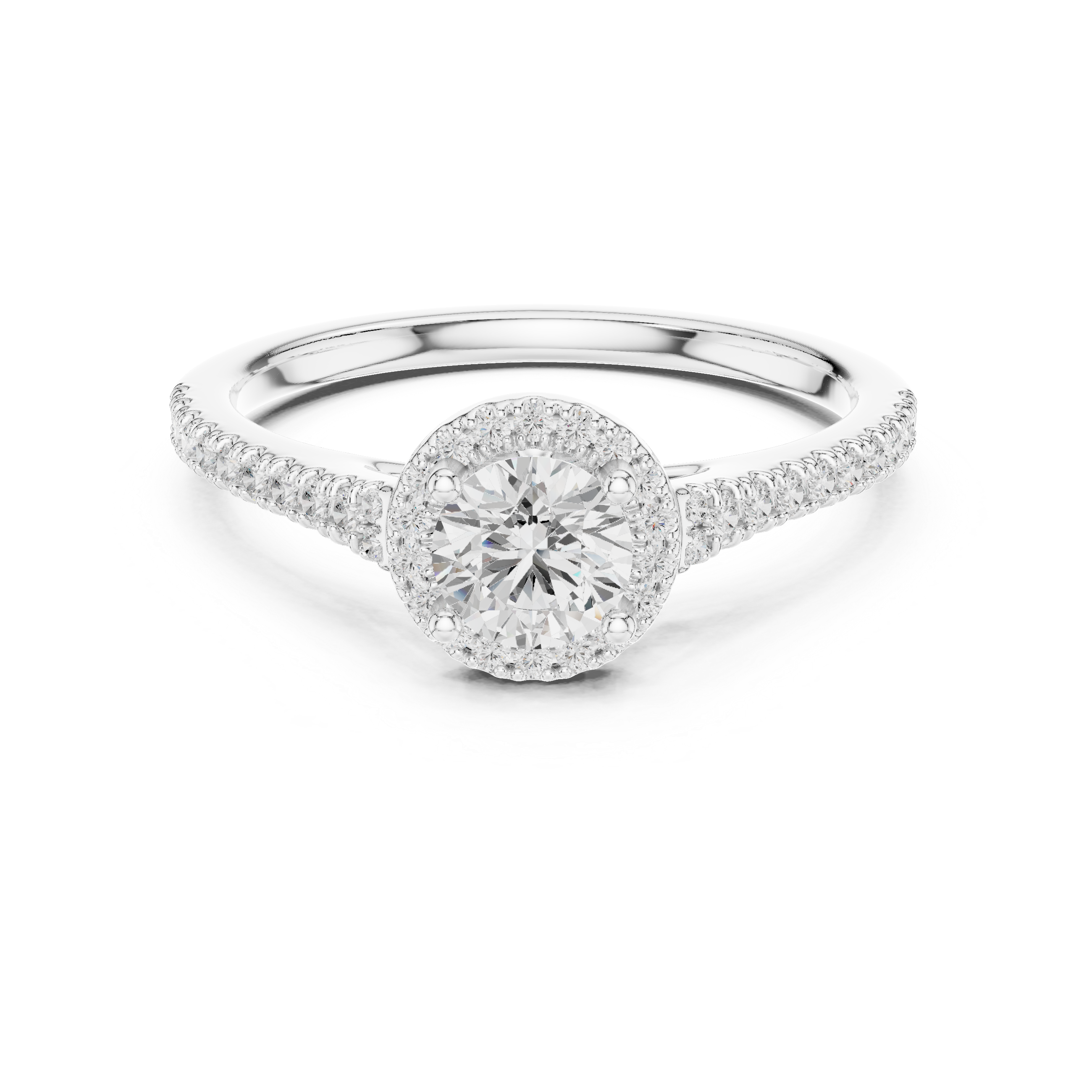Round Brilliant Diamond Halo Engagement Ring with Pavé Split Shank