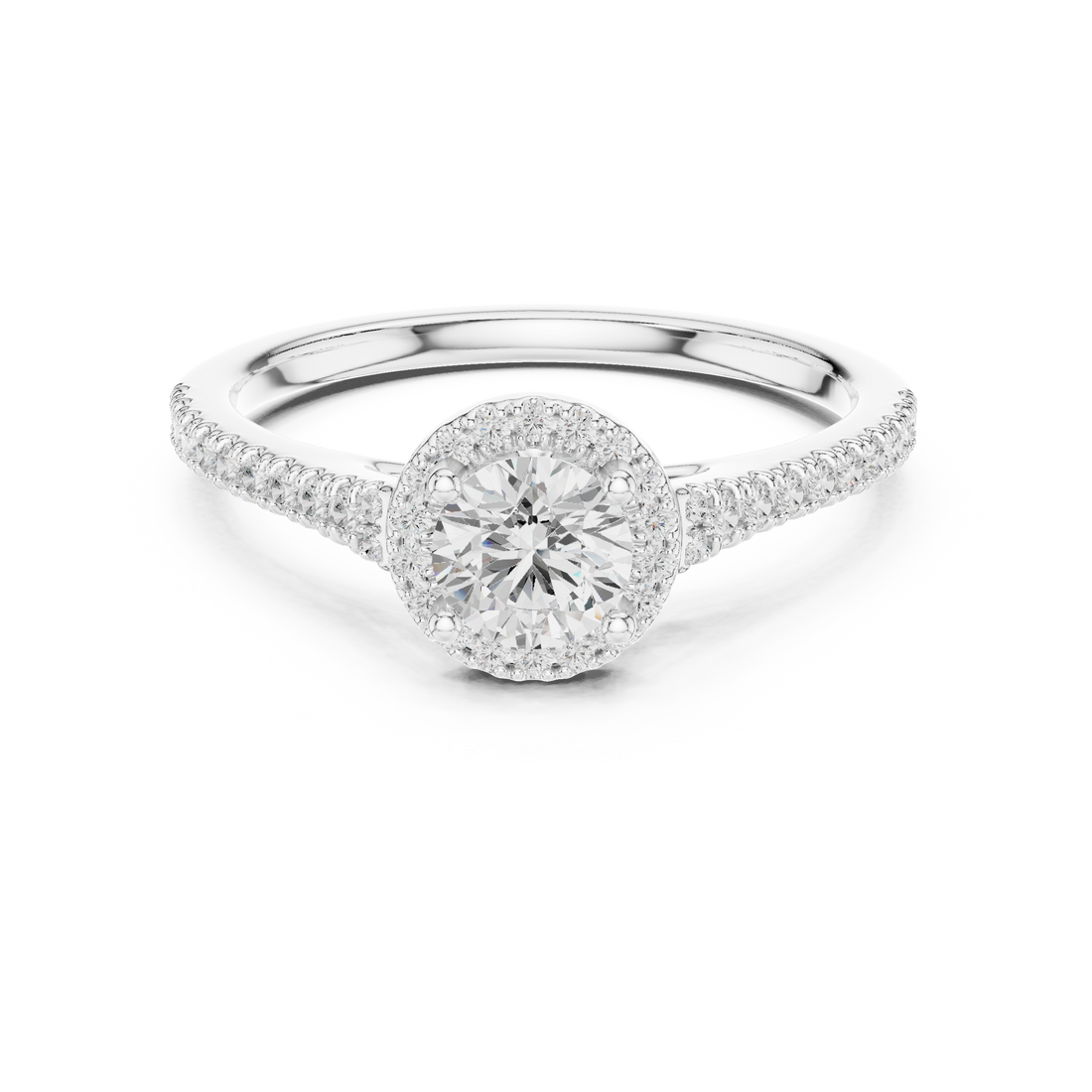 Round Brilliant Diamond Halo Engagement Ring with Pavé Split Shank