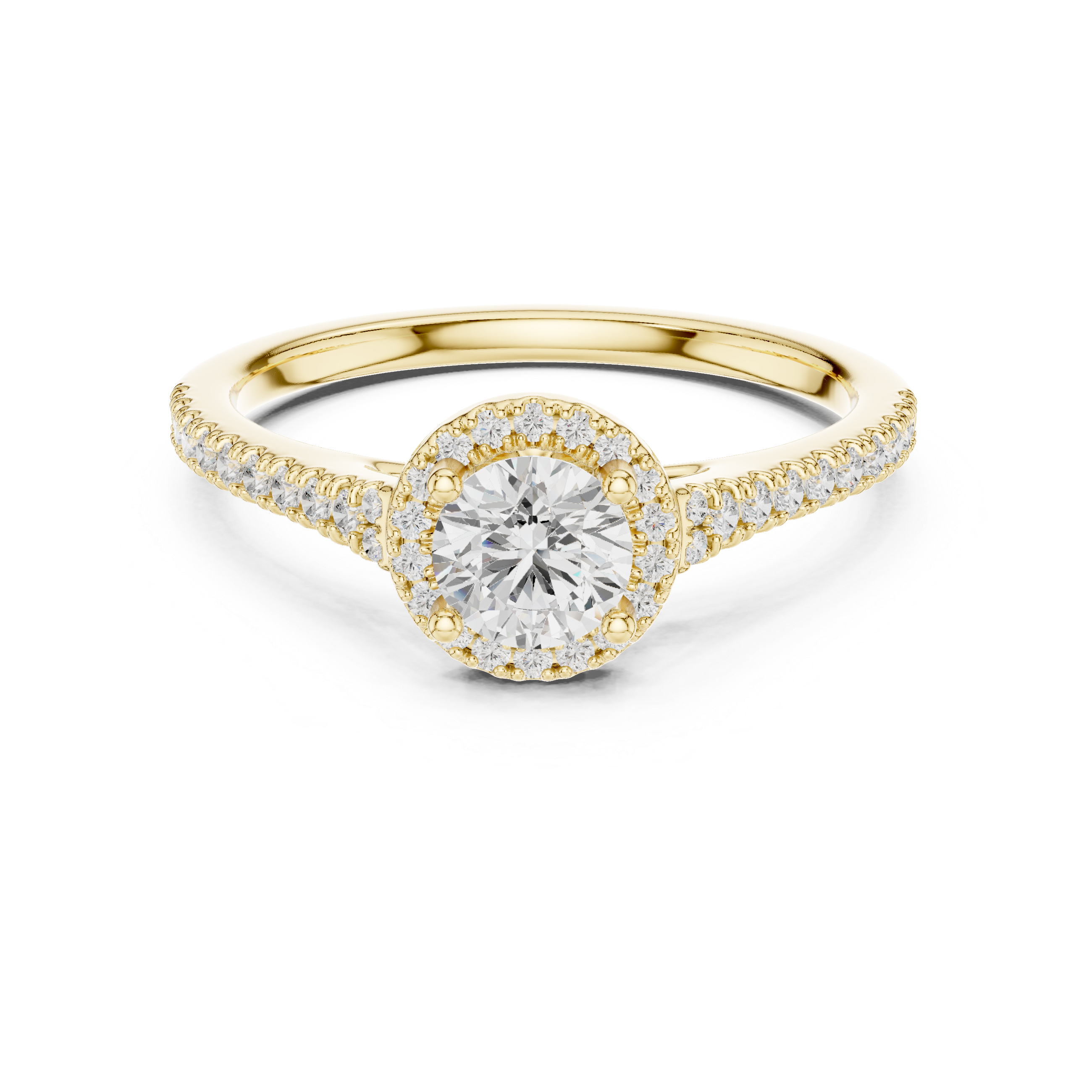 Round Brilliant Diamond Halo Engagement Ring with Pavé Split Shank