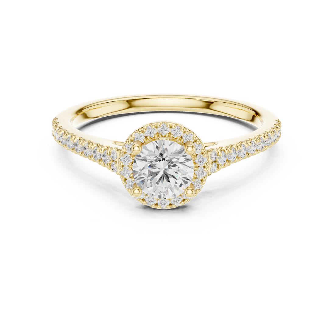 Round Brilliant Diamond Halo Engagement Ring with Pavé Split Shank
