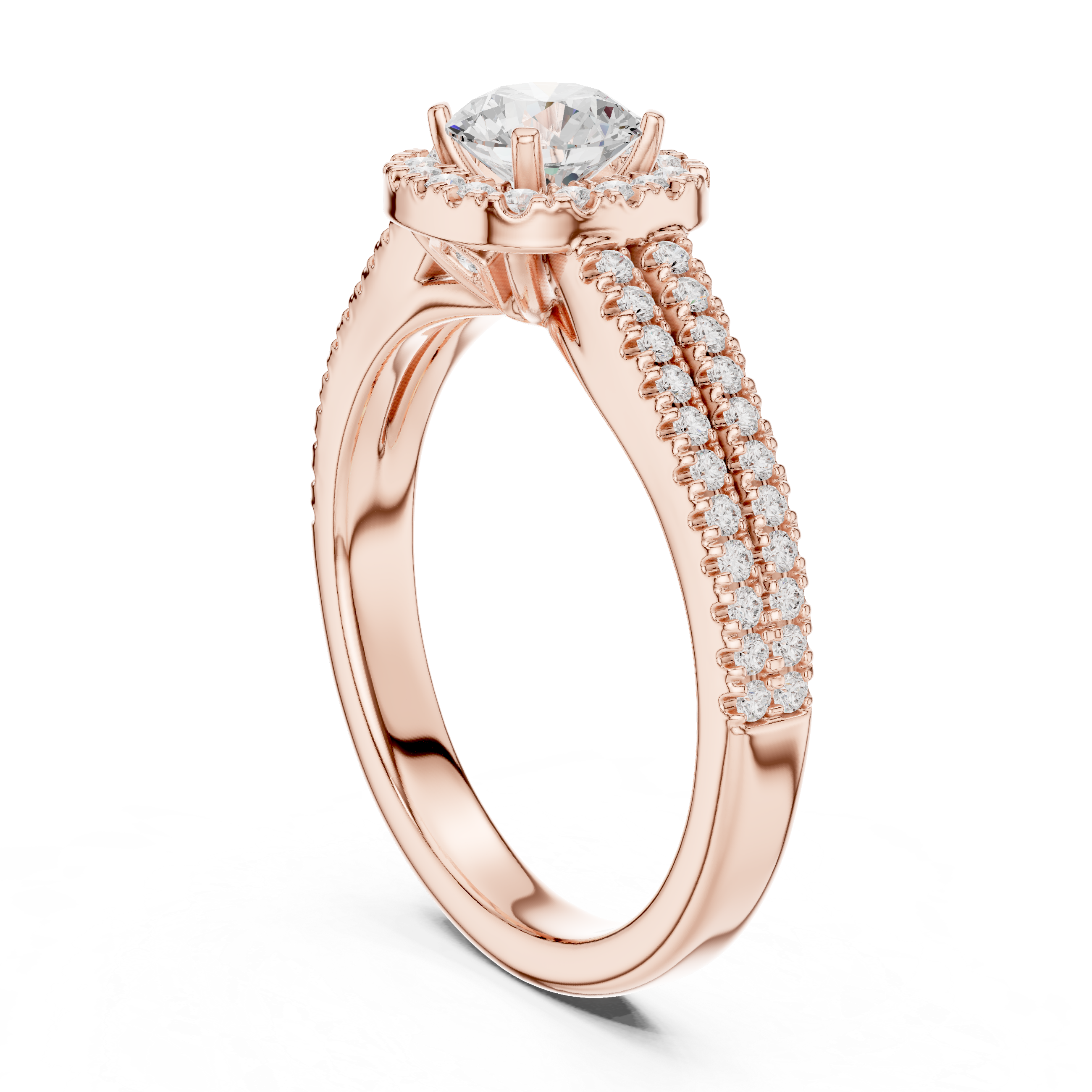 Round Brilliant Diamond Halo Split Shank Engagement Ring