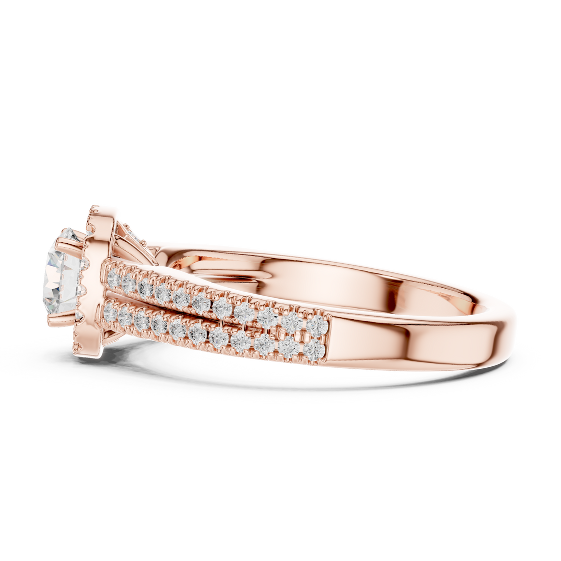 Round Brilliant Diamond Halo Split Shank Engagement Ring