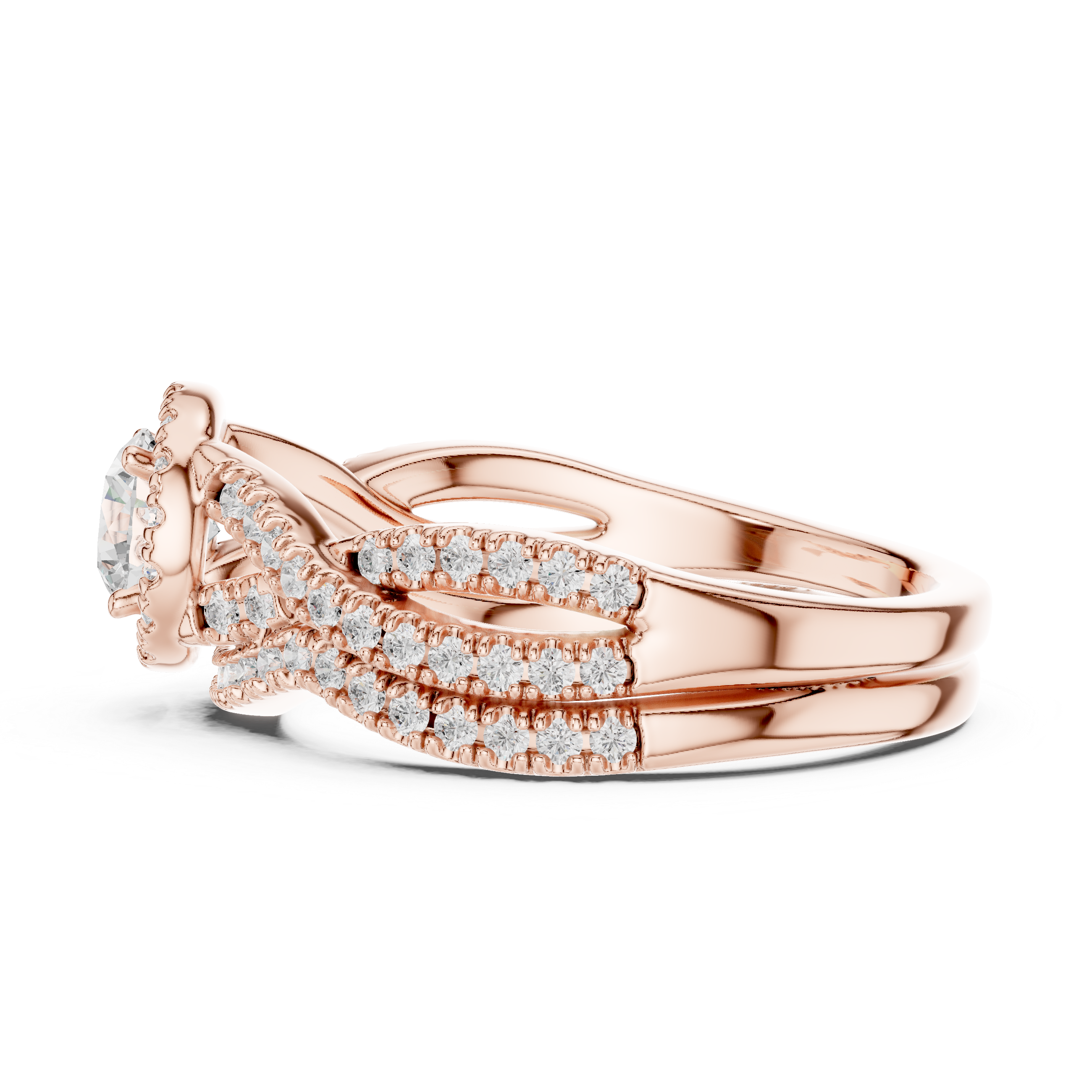 Round Brilliant Diamond Double Halo Split Shank Engagement Ring