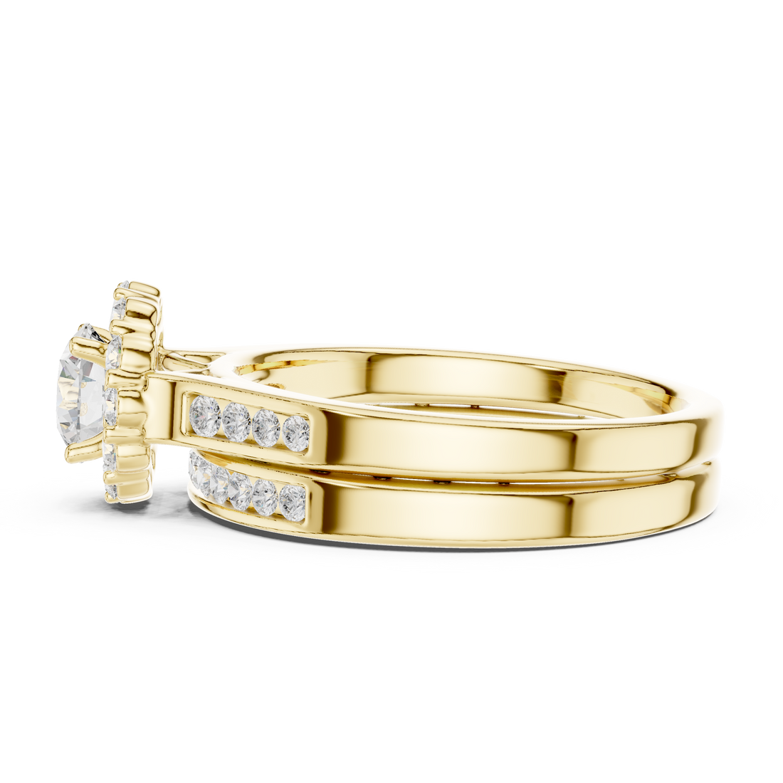 Round Brilliant Diamond Halo Double Row Band Engagement Ring