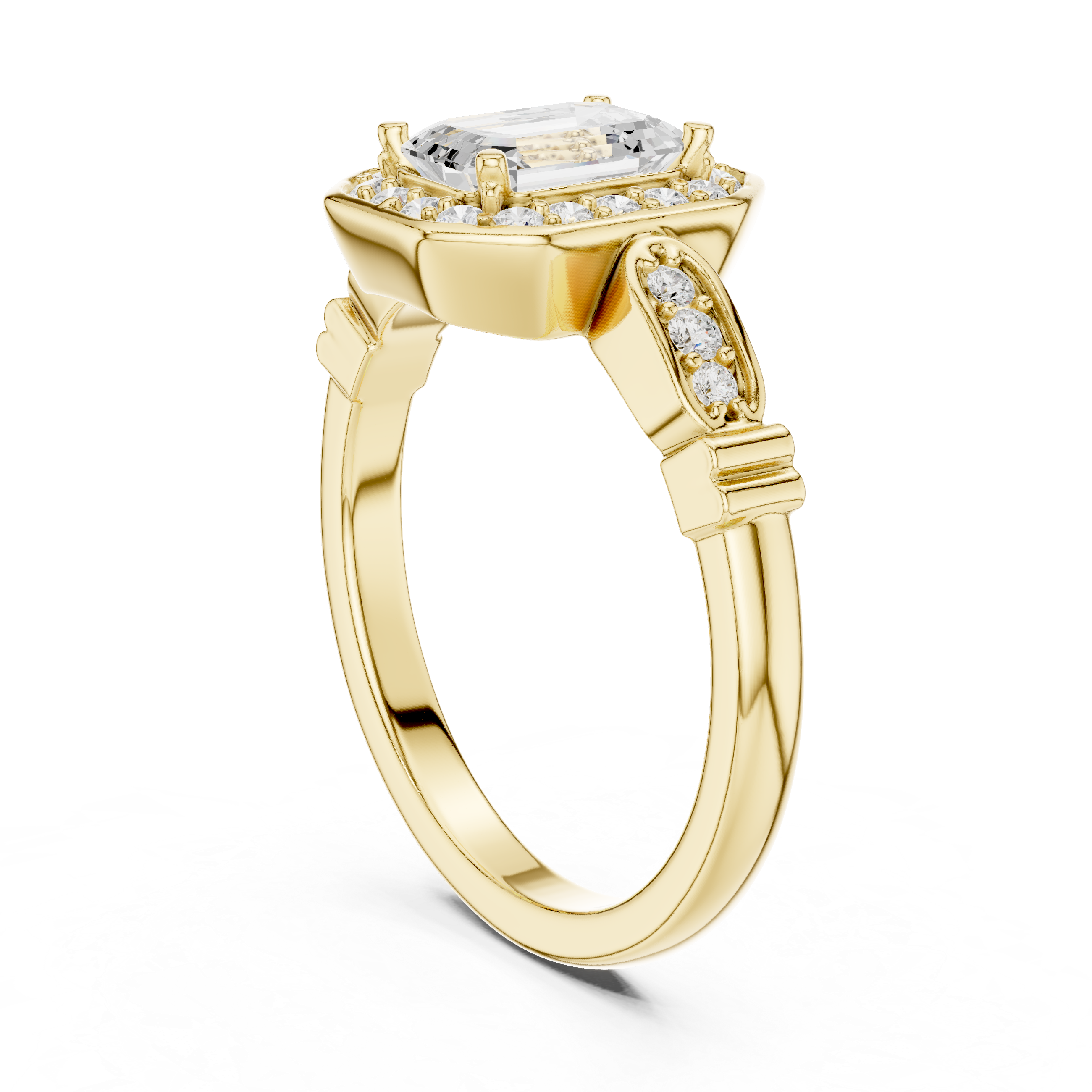 Emerald Cut Diamond Halo Cluster Double Row Band Ring