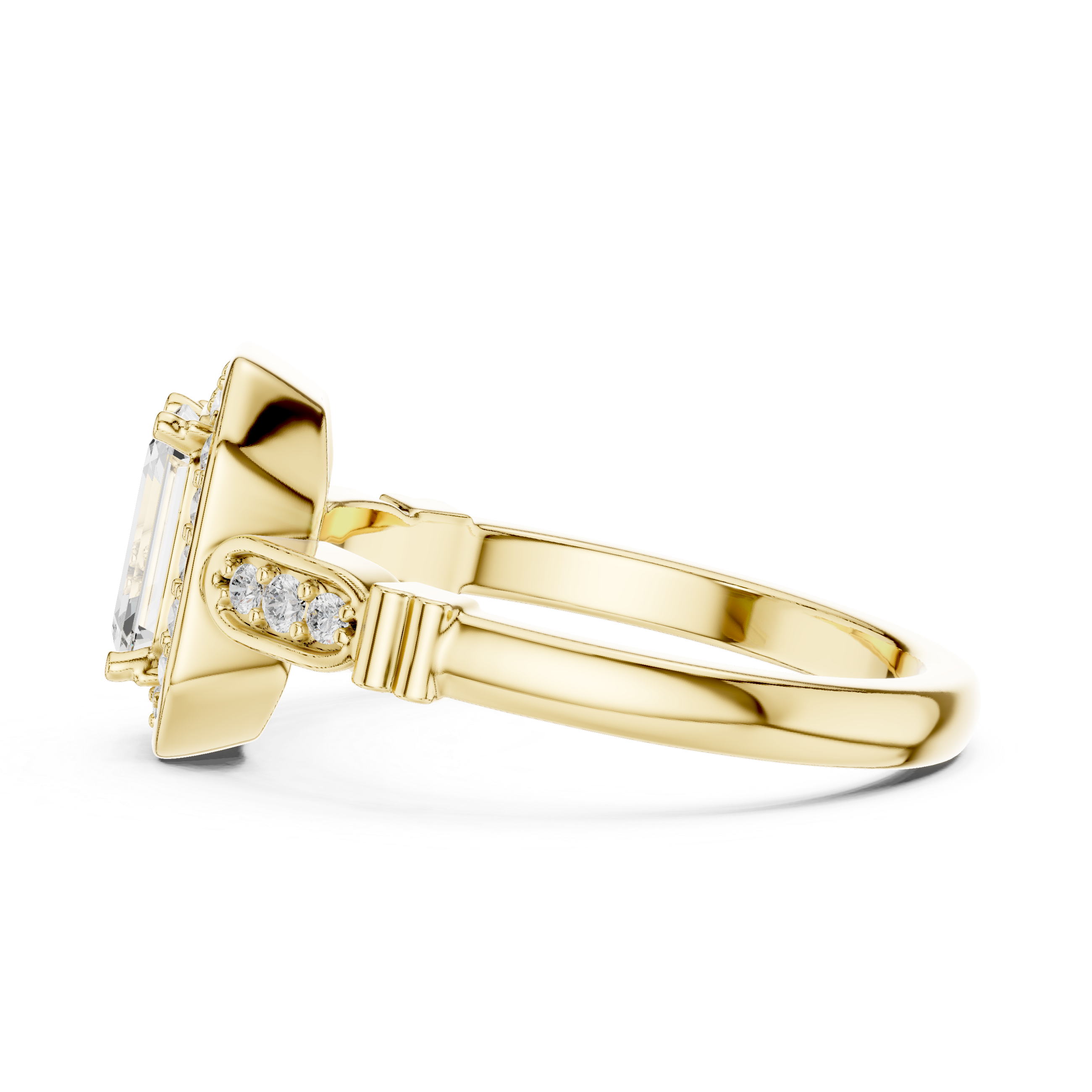 Emerald Cut Diamond Halo Cluster Double Row Band Ring