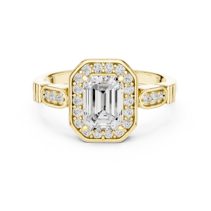 Emerald Cut Diamond Halo Cluster Double Row Band Ring