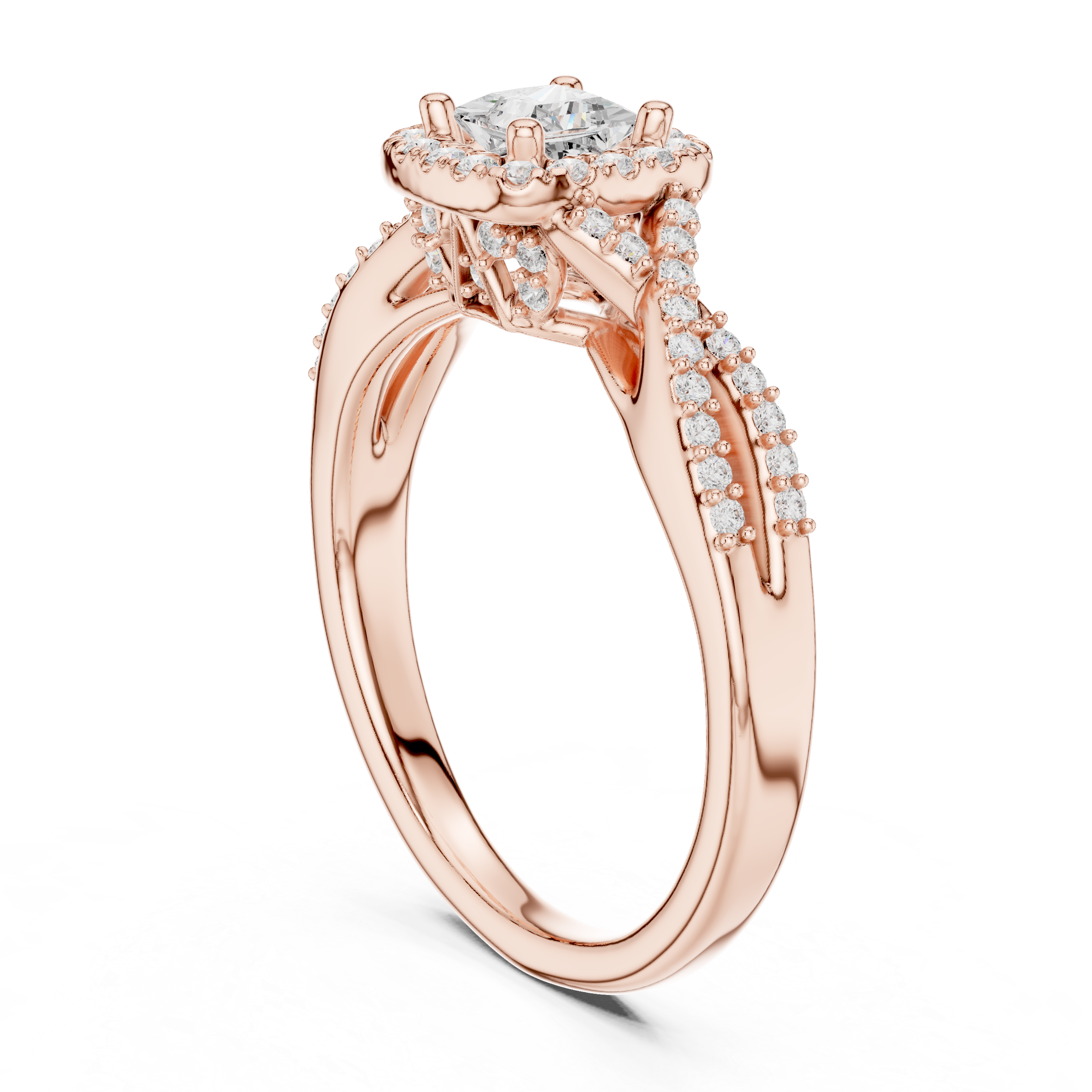 Princess Cut Diamond Halo Engagement Ring with Pavé Split Shank