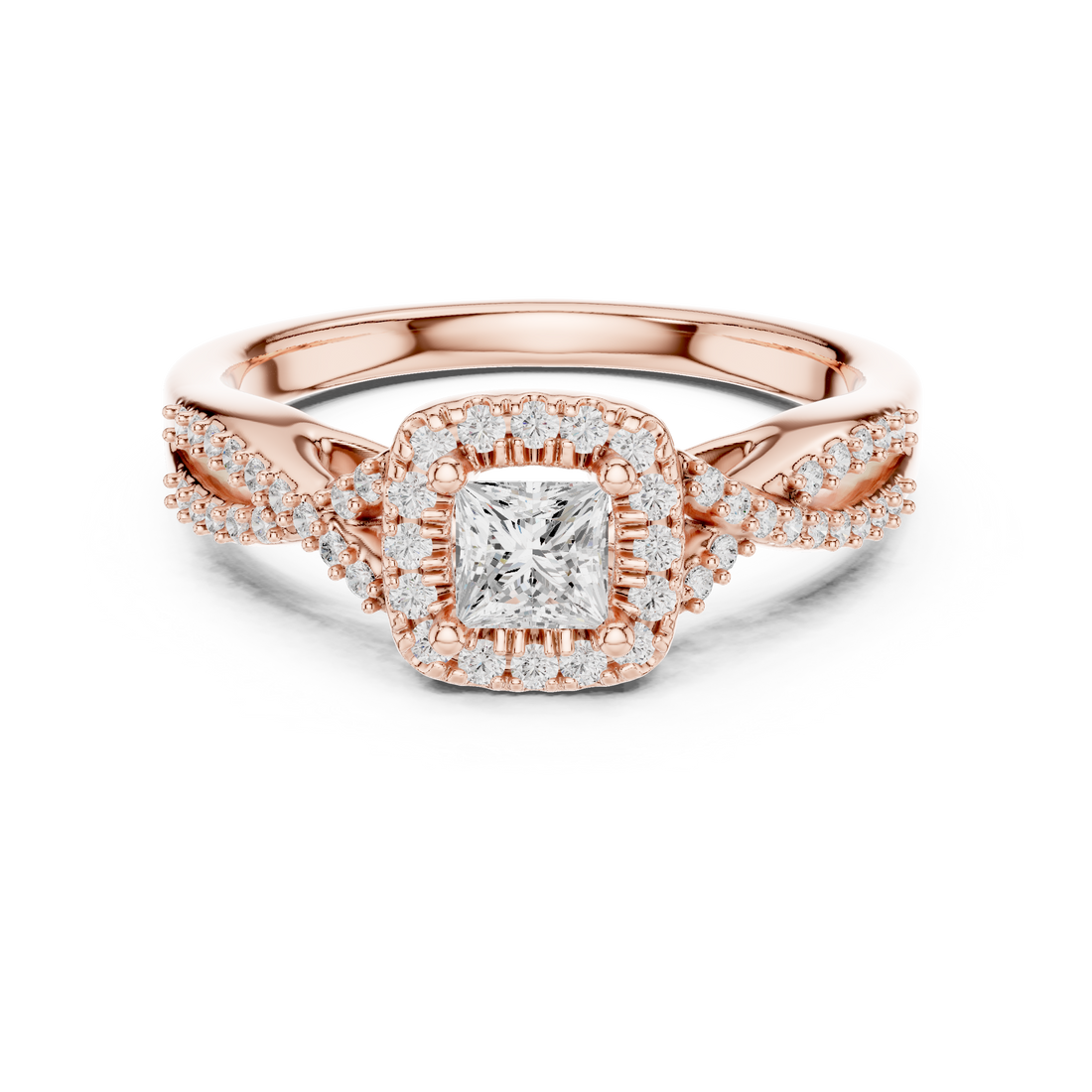 Princess Cut Diamond Halo Engagement Ring with Pavé Split Shank