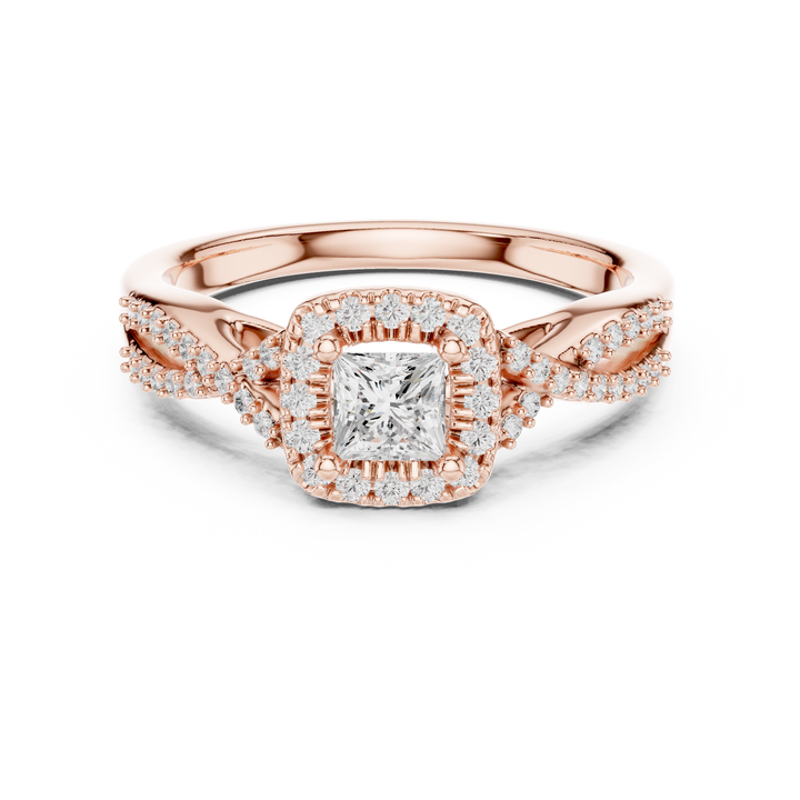 Princess Cut Diamond Halo Engagement Ring with Pavé Split Shank