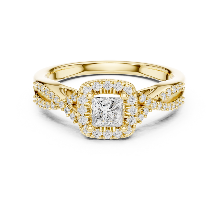 Princess Cut Diamond Halo Engagement Ring with Pavé Split Shank
