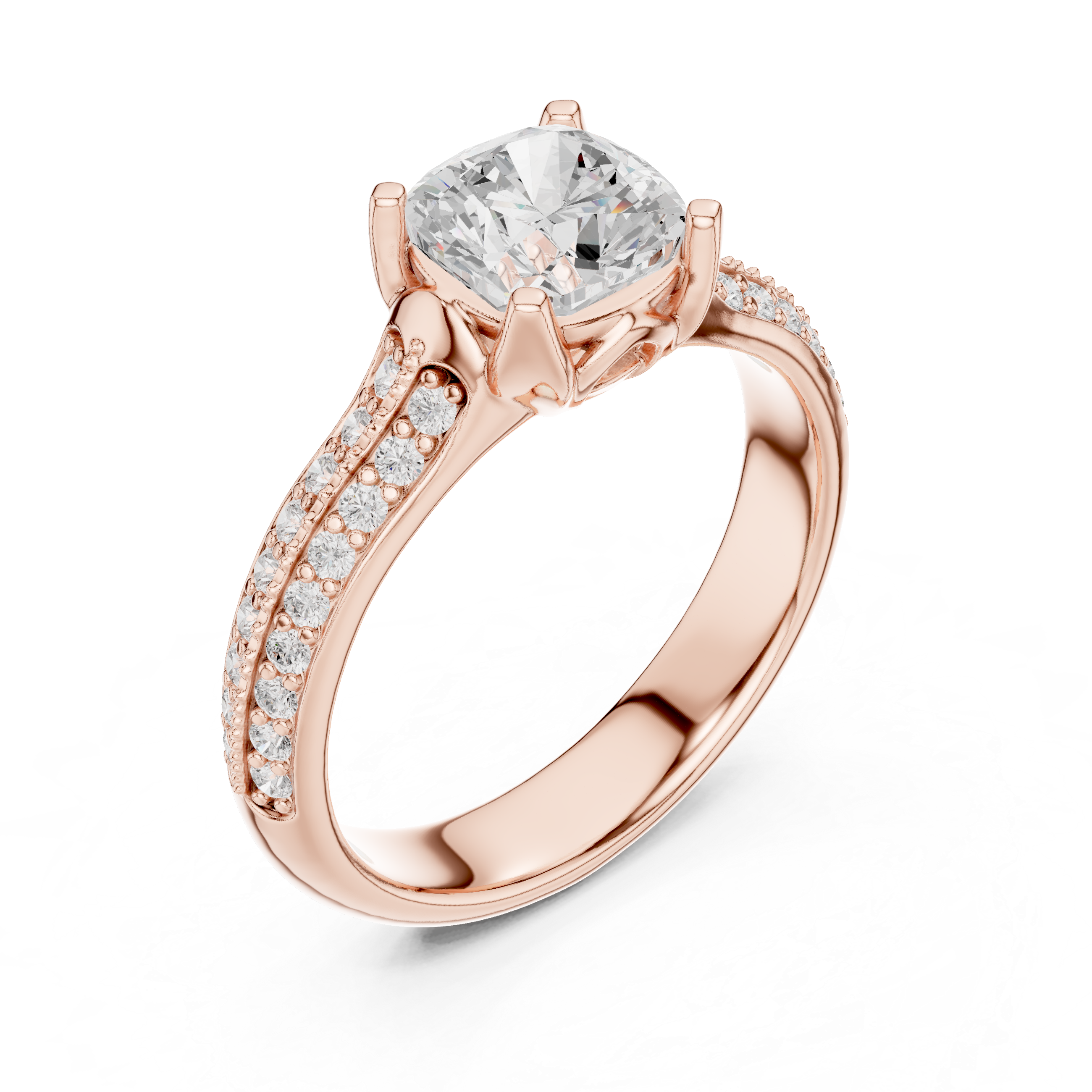 Cushion Cut Diamond Halo Pavé Split Shank Engagement Ring
