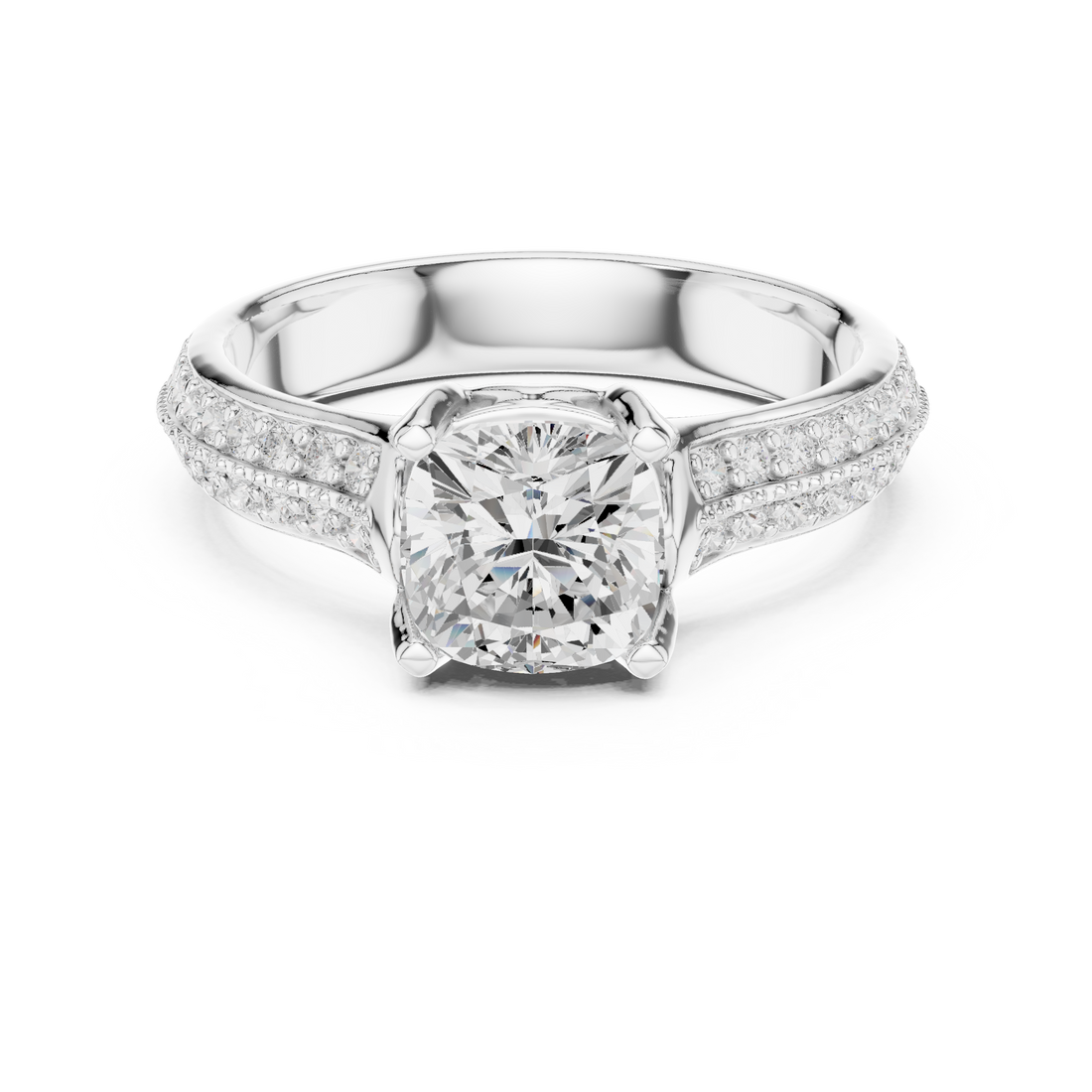Cushion Cut Diamond Halo Pavé Split Shank Engagement Ring