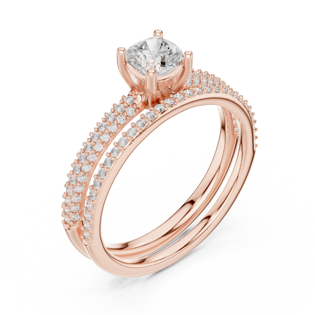 Cushion Cut Diamond Solitaire Split Shank Pavé Engagement Ring