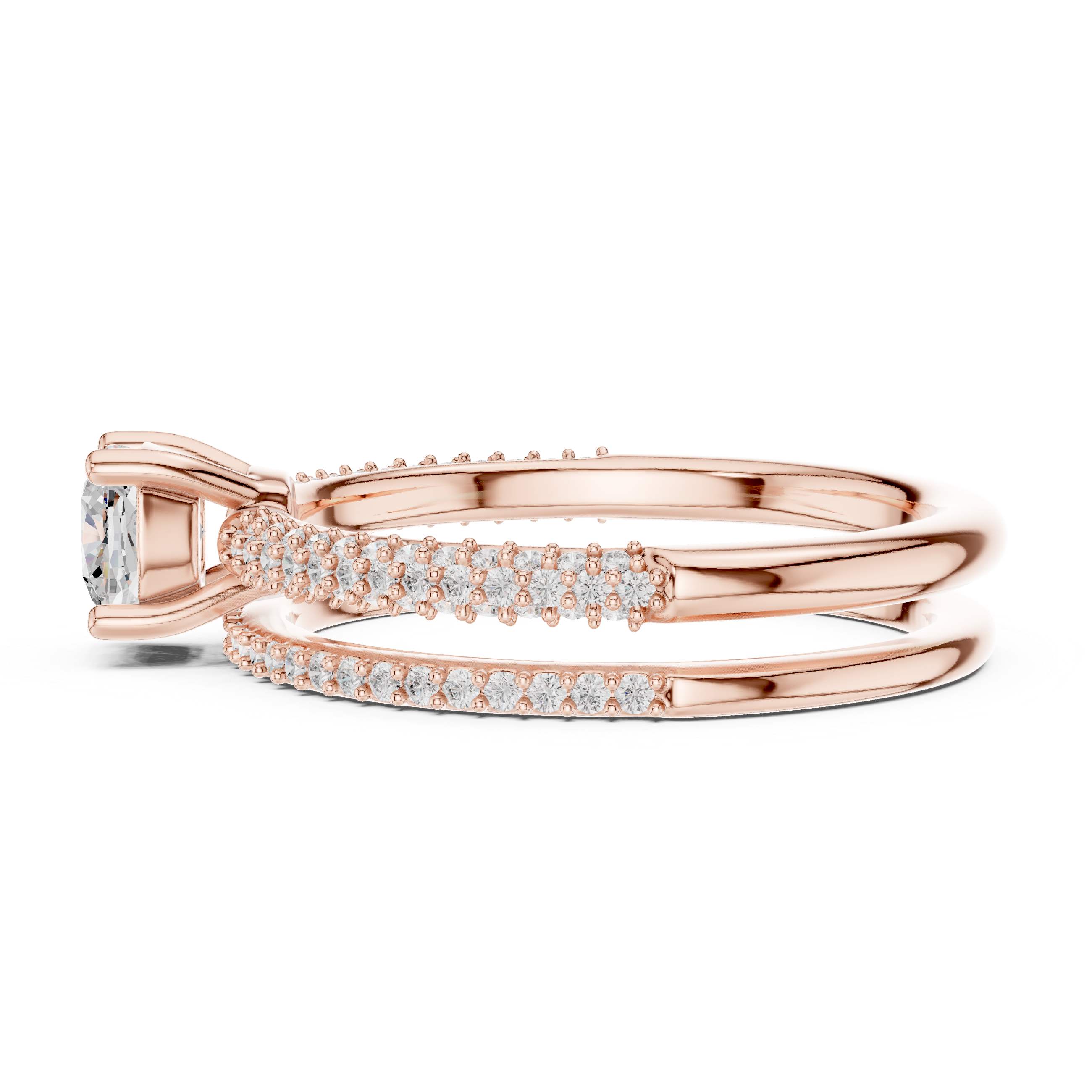 Cushion Cut Diamond Solitaire Split Shank Pavé Engagement Ring